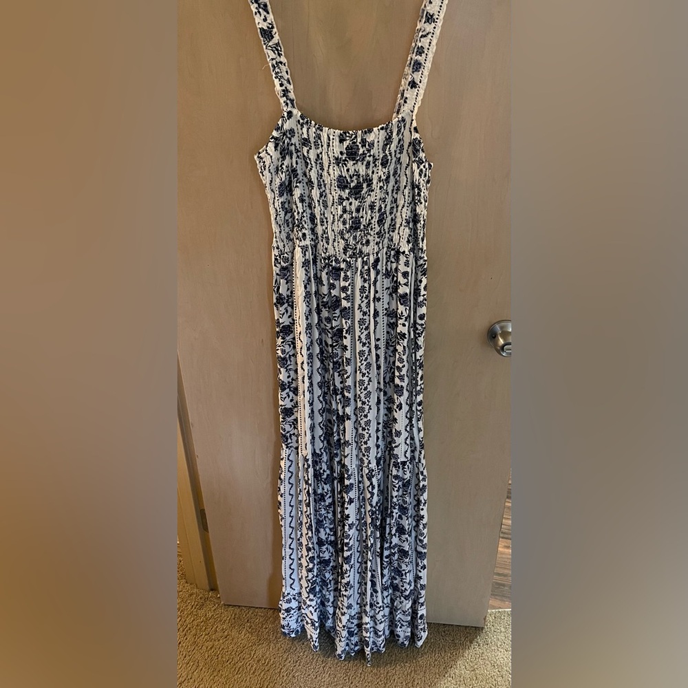 Rue21 Navy and White Smocked Floral Maxi Dress